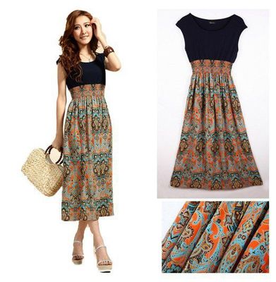 韓版拼接工藝女士碎花長(zhǎng)裙 百順?lè)b批發(fā)打造高性價(jià)比時(shí)尚選擇