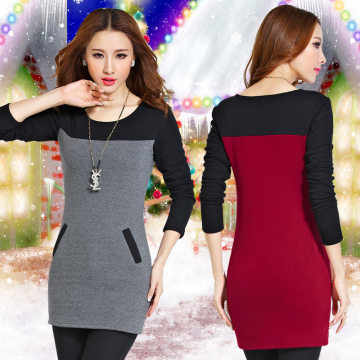 2015秋冬必備 加絨加厚大碼修身長(zhǎng)袖打底衫T恤，深圳市龍玉藏衣閣服飾批發(fā)商行推薦